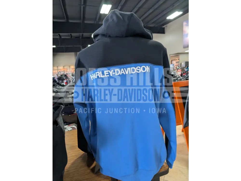 Harley-Davidson Men’s Black and Blue Color Block Zip Up