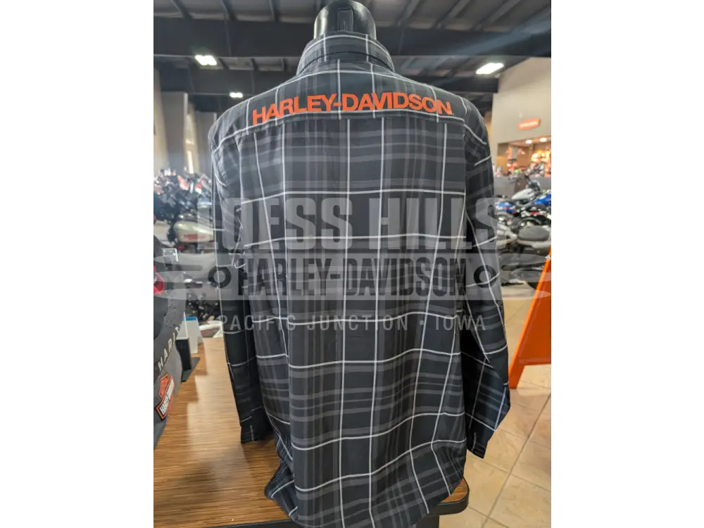 Harley-Davidson Men’s Black- Off White Plaid Button Up Long
