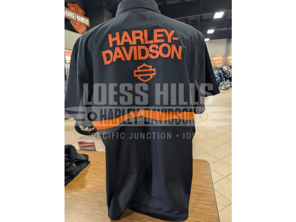 Harley-Davidson Men’s Black & Orange Button Up T-shirt