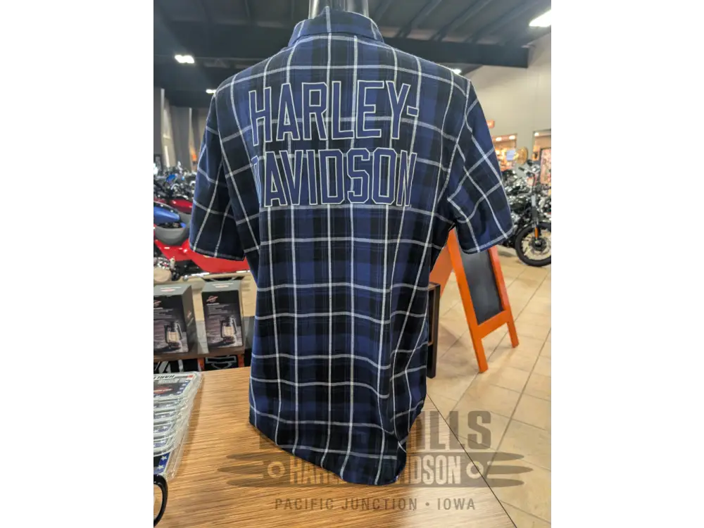 Harley-Davidson Men’s Blue Plaid Short Sleeve Button Up