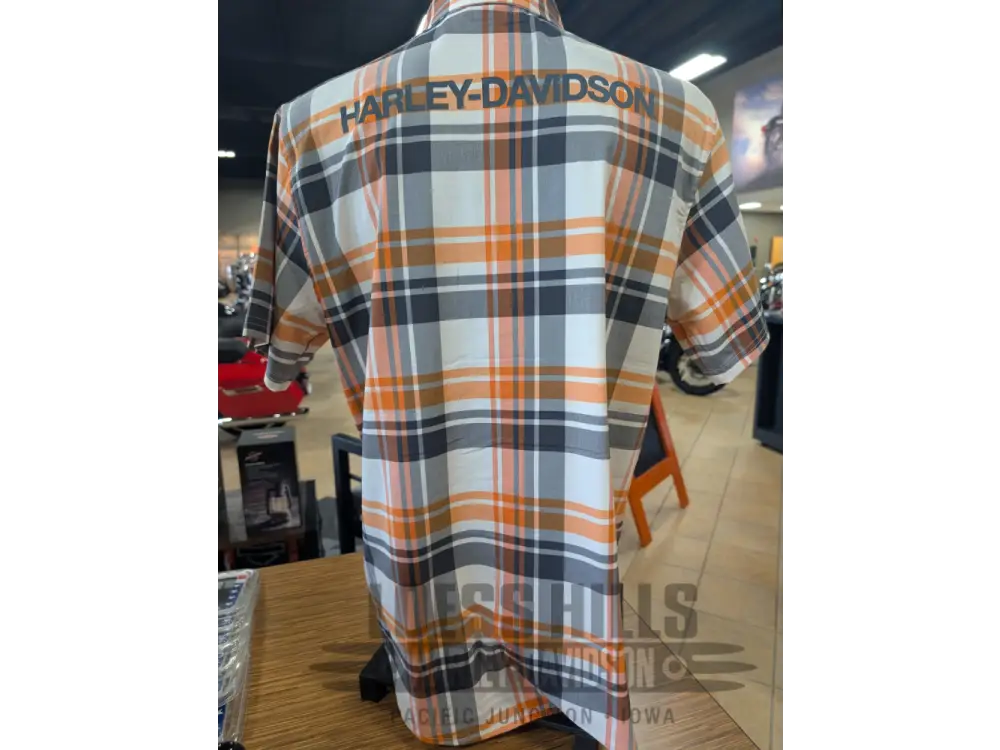 Harley-Davidson Men’s Orange/Grey/White Plaid HD Tech
