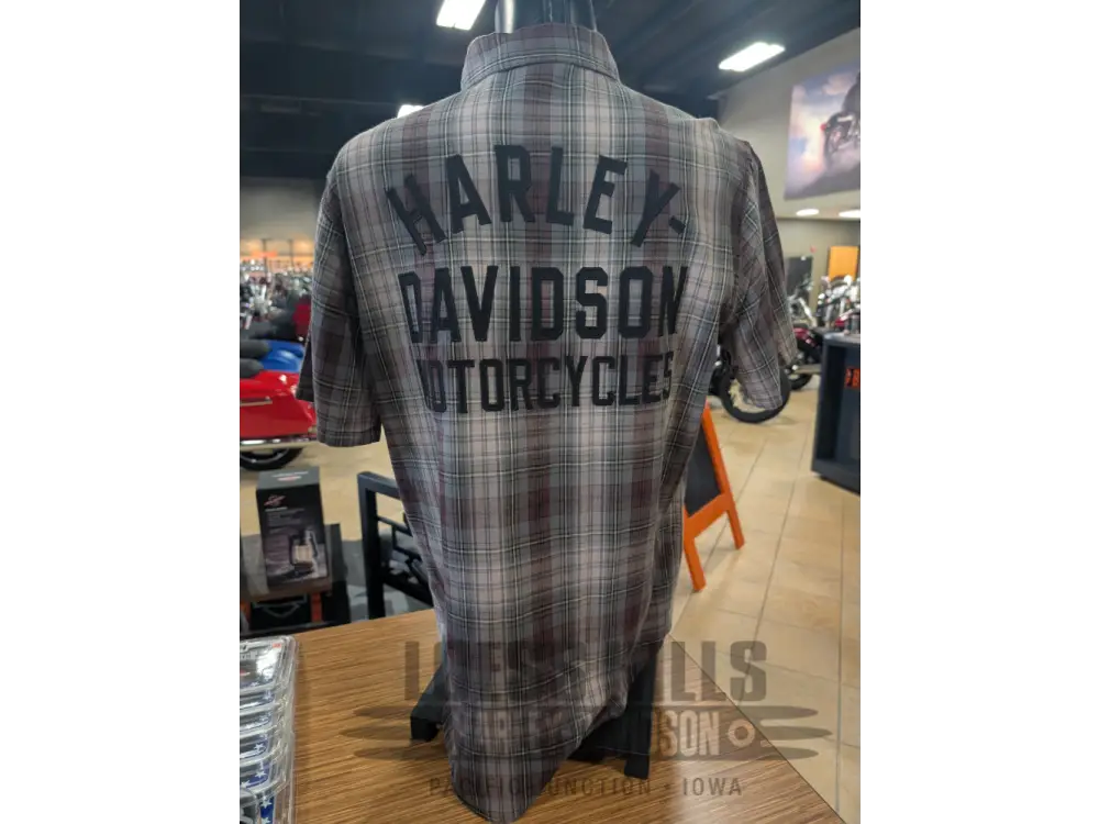 Harley-Davidson Men’s Racer Font Brown Plaid Short Sleeve