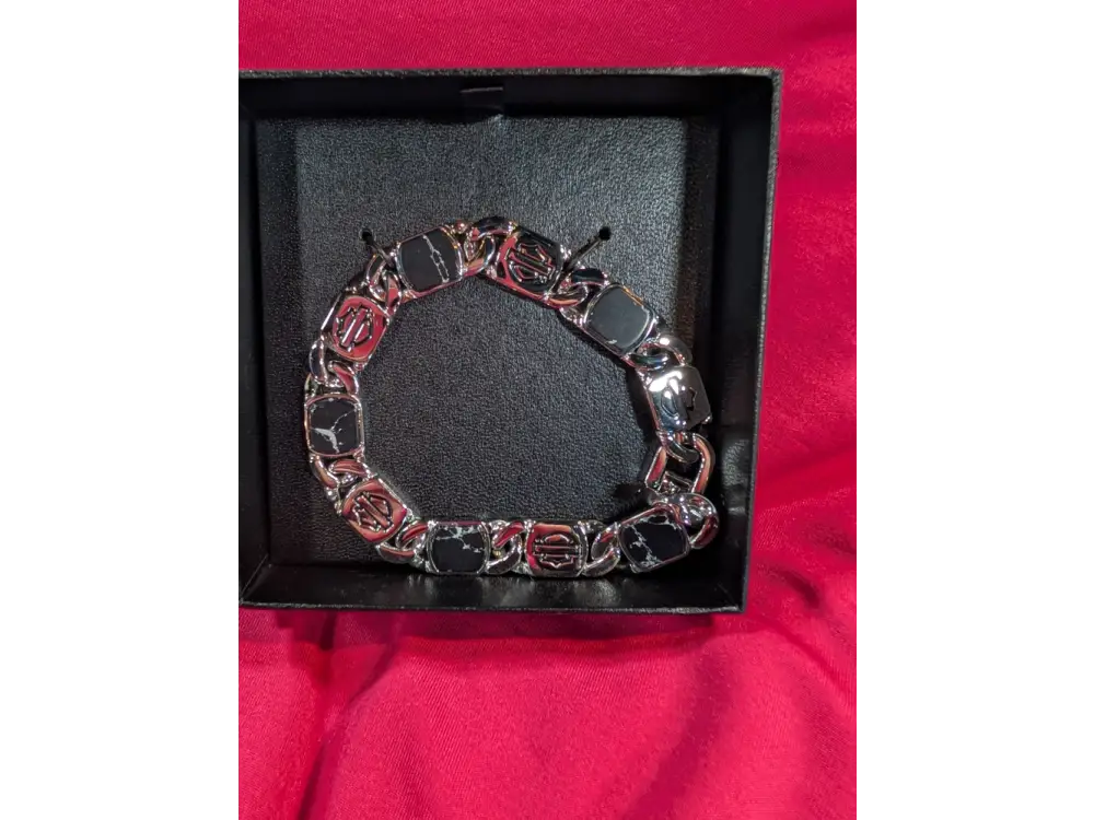 Harley-Davidson Men’s SS Black Howlite Stone Chain Bracelet