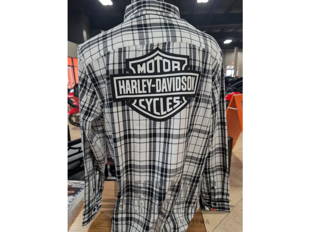 Harley-Davidson Men’s White and Black Long Sleeve Flannel