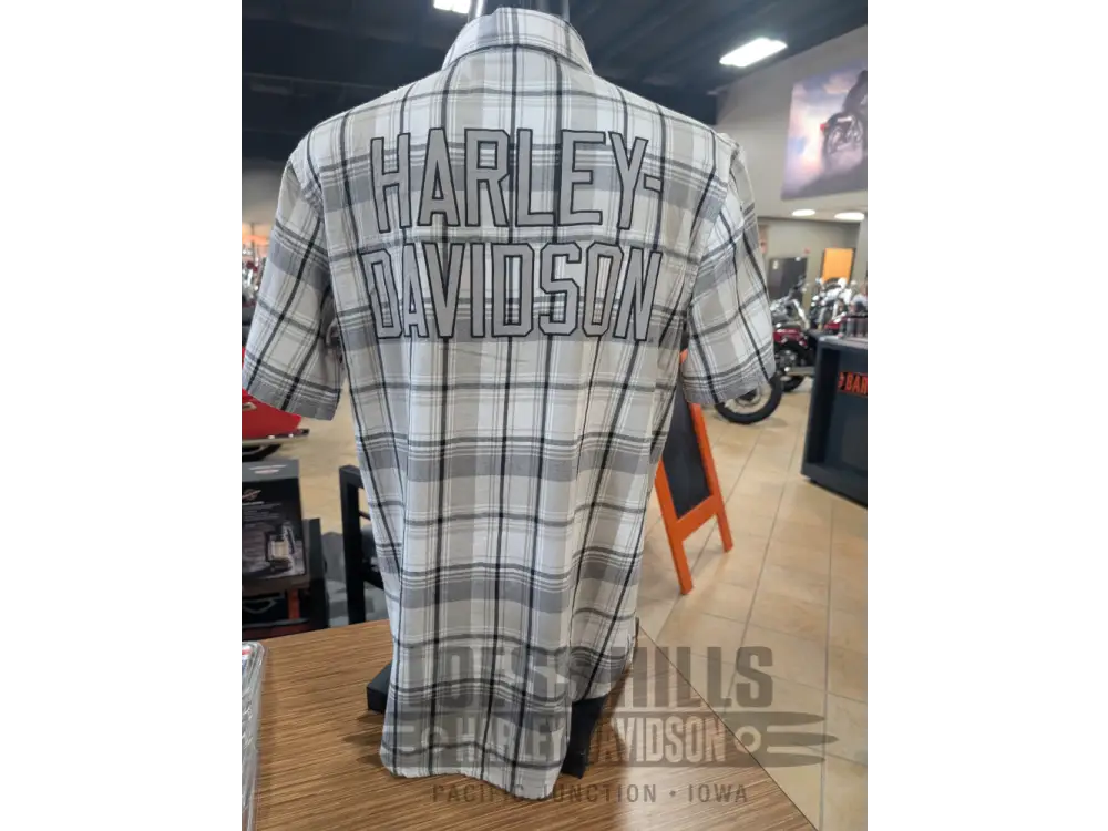 Harley-Davidson Men’s White/Black/Grey Plaid Button-Up