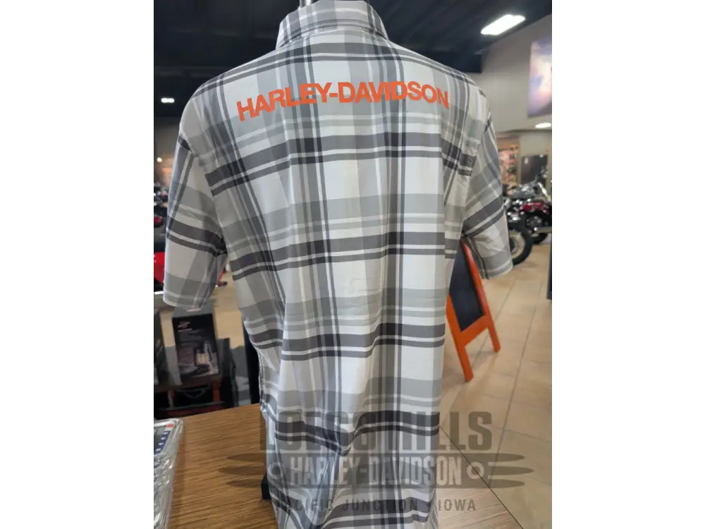 Harley-Davidson Men’s White & Grey Plaid HD Tech Button-Up