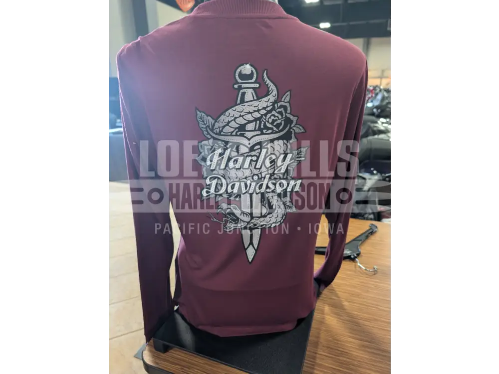 Harley-Davidson Serpent Rose Maroon Bling Long Sleeve