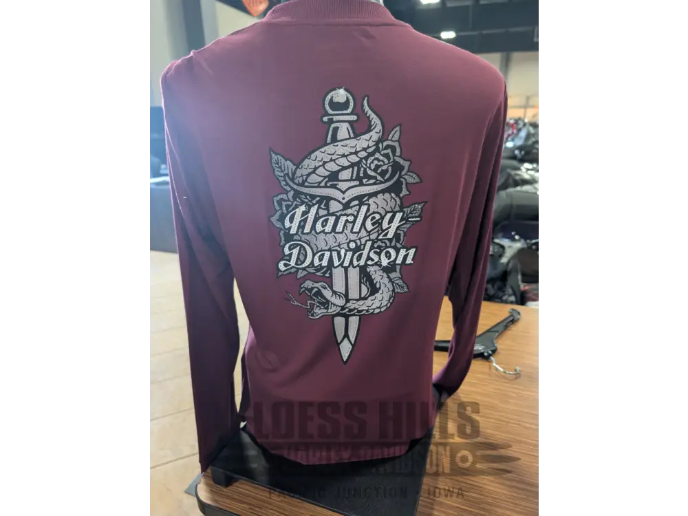 Harley-Davidson Serpent Rose Maroon Bling Long Sleeve