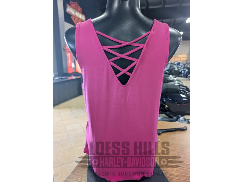 Harley-Davidson Women’s Pink Bling Moto Wing Lace Back Tank