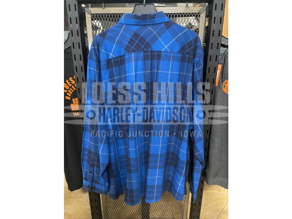 Men’s Blue Plaid Harley-Davidson Long Sleeve Button Up