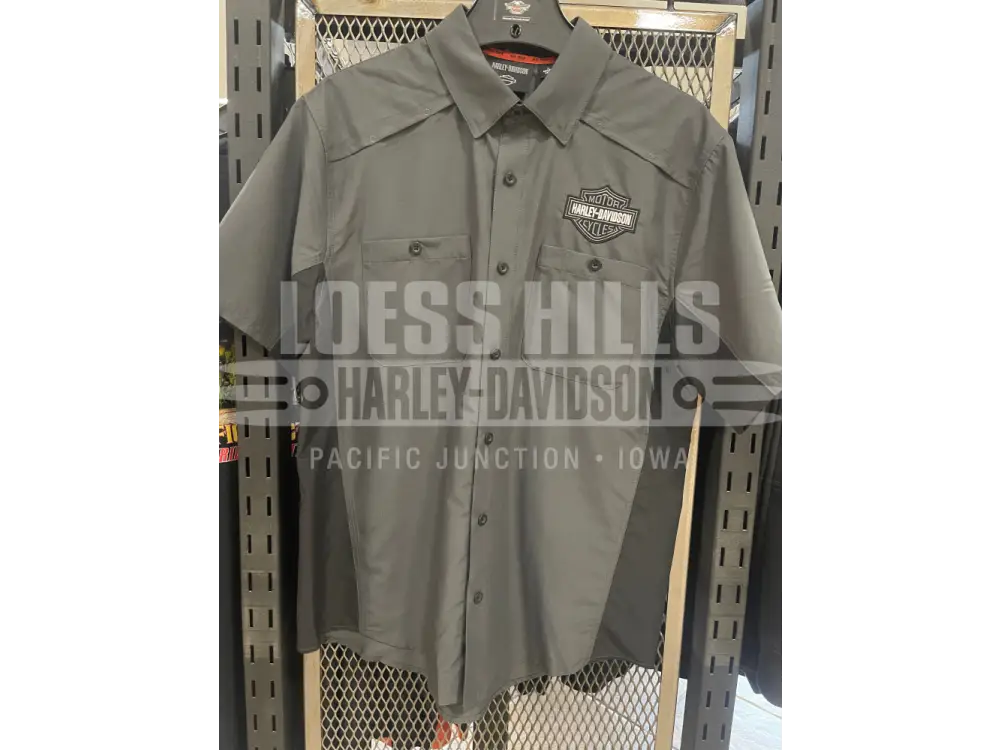 Men’s Grey H D Tech Button Up T shirt 96501 25VM Men’s S/S