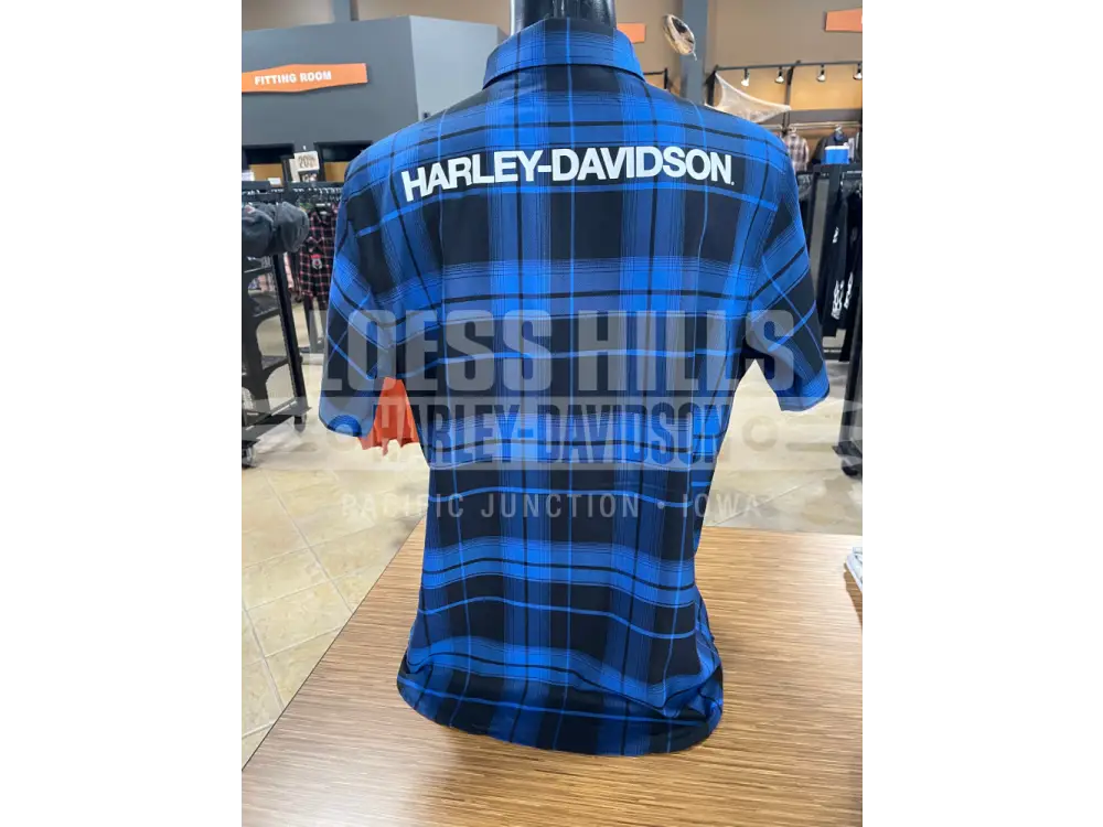 Men’s H-D Tech Coolmax Blue S/S Button Up T-shirt