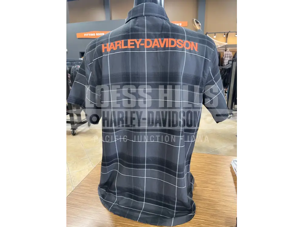 Men’s H-D Tech Coolmax Dark Grey S/S Button Up T-shirt