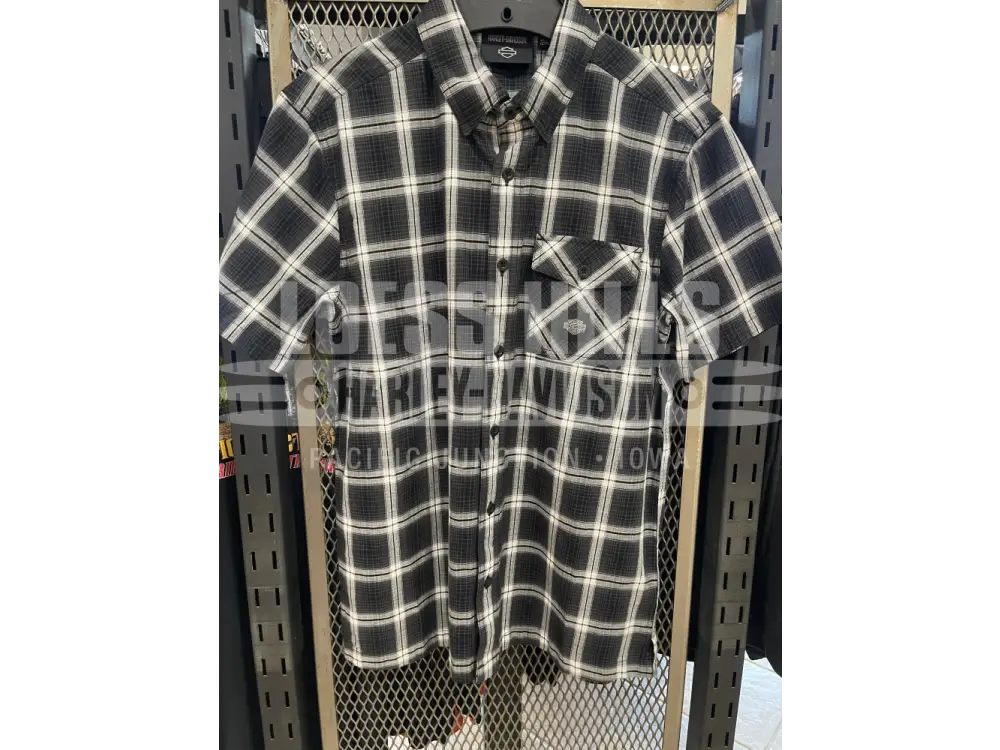 Men’s Harley Davidson Black/Off White Plaid S/S Button Up
