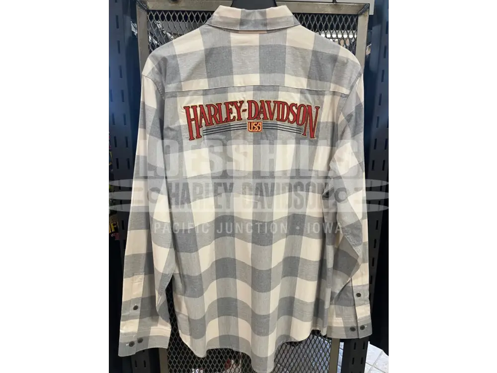 Men’s Heather Grey/Off White Plaid L/S Button Up T shirt