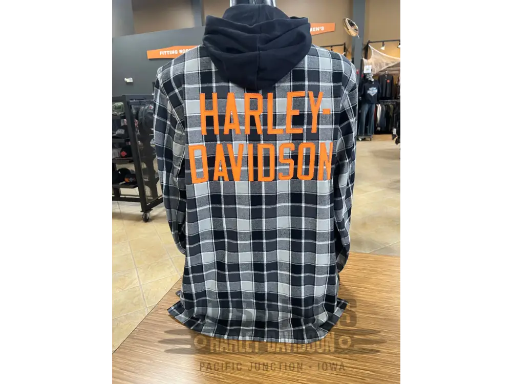 Men’s Hooded Black/Grey Longsleeve Flannel 96730-25VM
