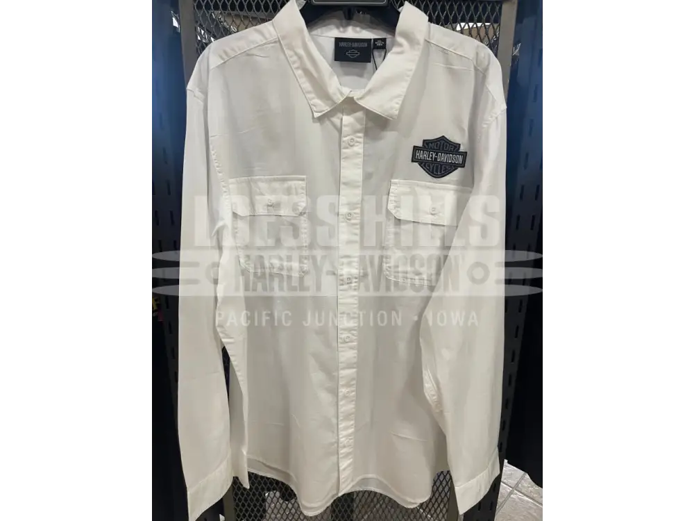 Men’s Plain Harley Davidson White Button Up L/S T shirt