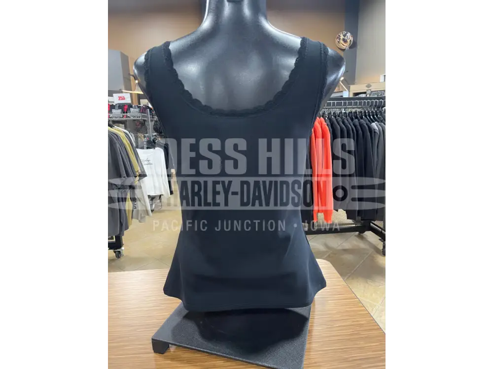 Women’s Black Vintage Flames Bling Lace Trim Tank