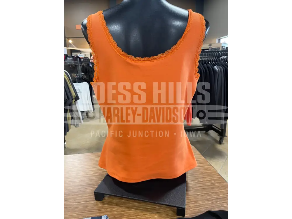Women’s Orange Vintage Flames Bling Lace Trim Tank