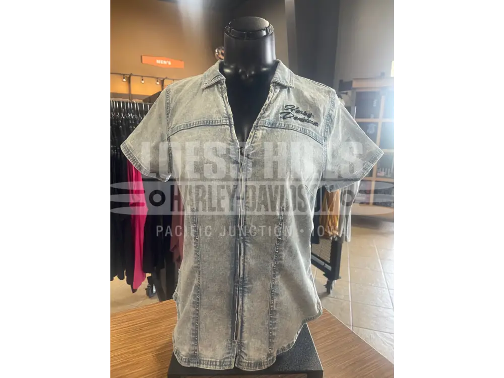 Women’s Woven Light Blue Zip Up shirt 96464-25VW - Women’s