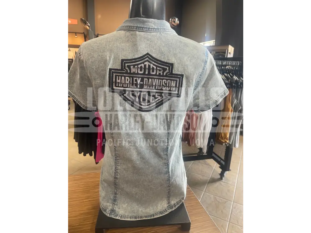 Women’s Woven Light Blue Zip Up shirt 96464-25VW - Women’s