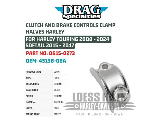 Drag Specialties Chrome Clutch and Brake Half Clamp