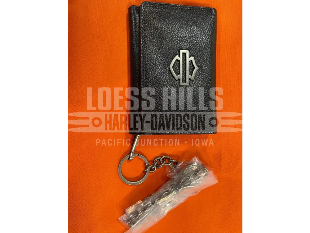 Harley-Davidson Black Open B&S Medium Trifold Chain Wallet