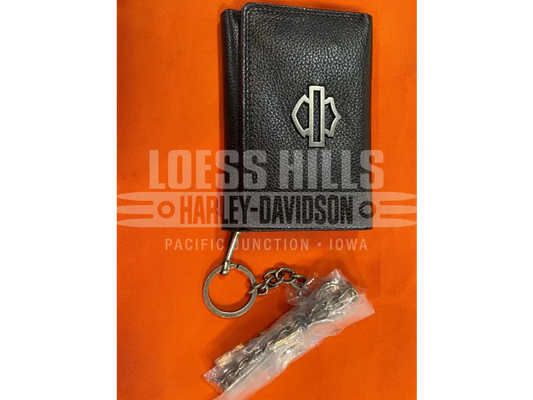 Harley-Davidson Black Open B&S Medium Trifold Chain Wallet