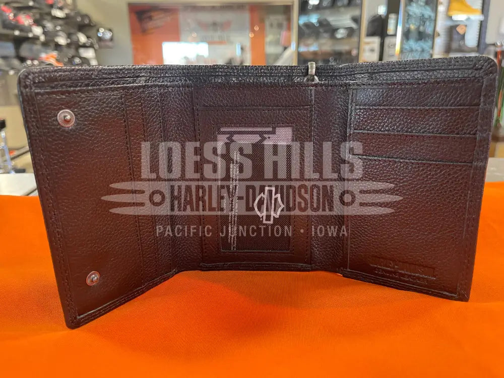 Harley-Davidson Black Open B&S Medium Trifold Chain Wallet