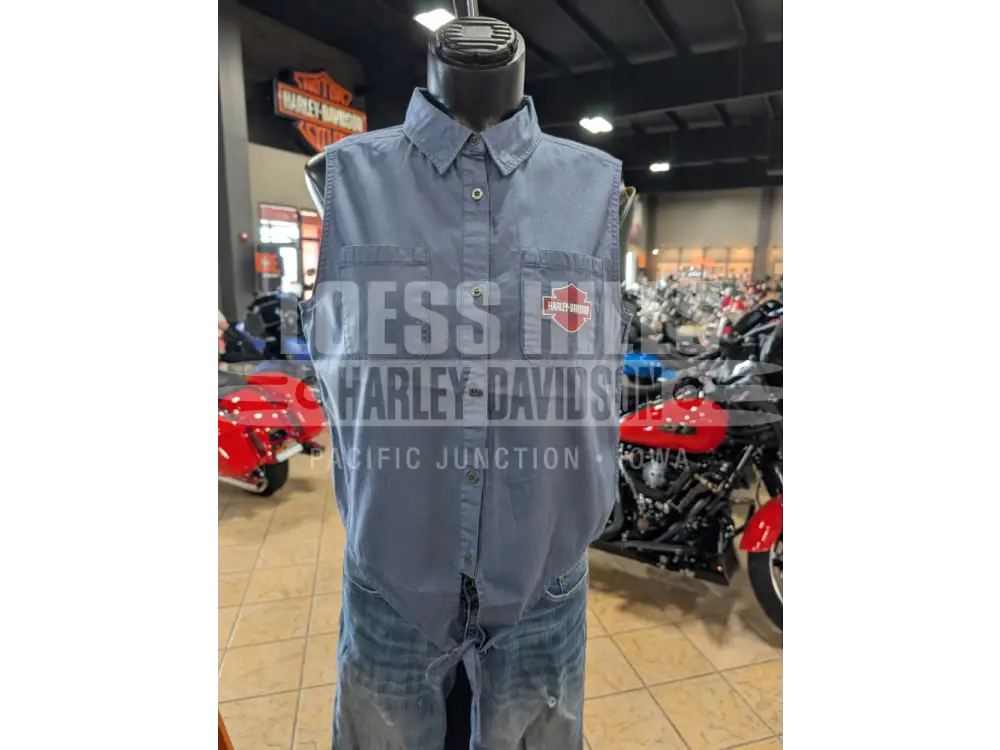 Harley-Davidson Blue Denim Tie-Up Button-Up Tank Top