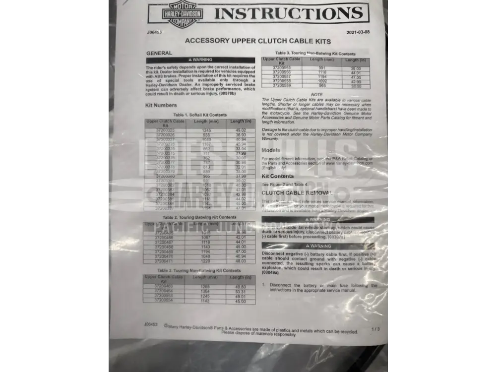 Harley Davidson KIT,CL ACTN,CABLE,UPPER,1245MM - 37200553