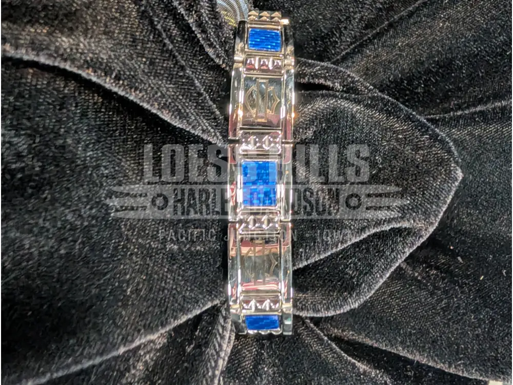 Harley-Davidson Men’s 9 inch Sterling Silver Blue Carbon