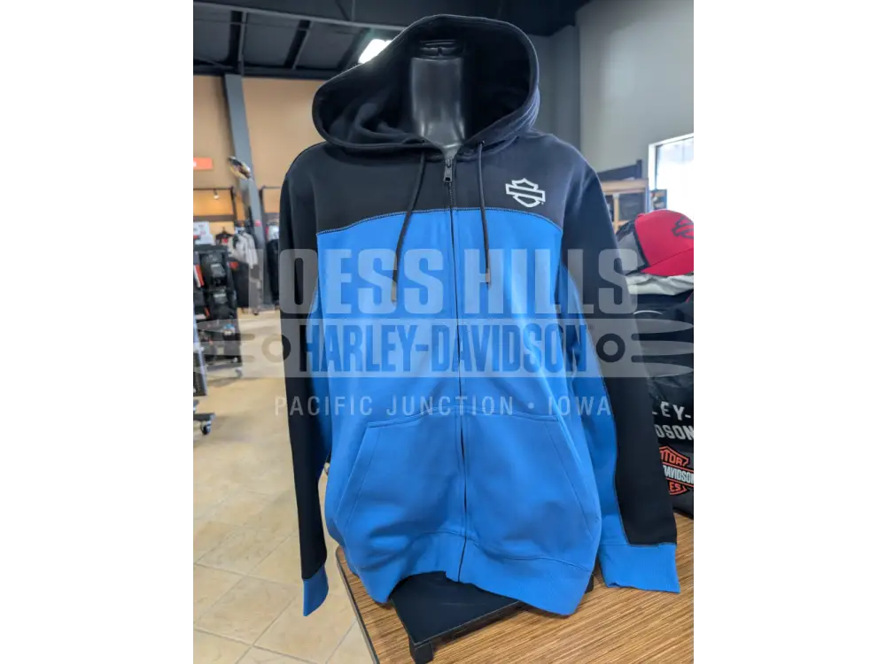 Harley-Davidson Men’s Black and Blue Color Block Zip Up