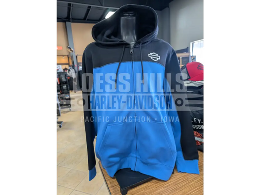 Harley-Davidson Men’s Black and Blue Color Block Zip Up