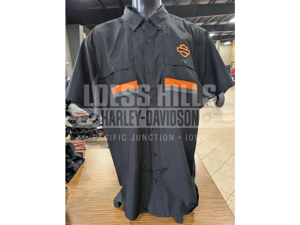 Harley-Davidson Men’s Black & Orange Button Up T-shirt