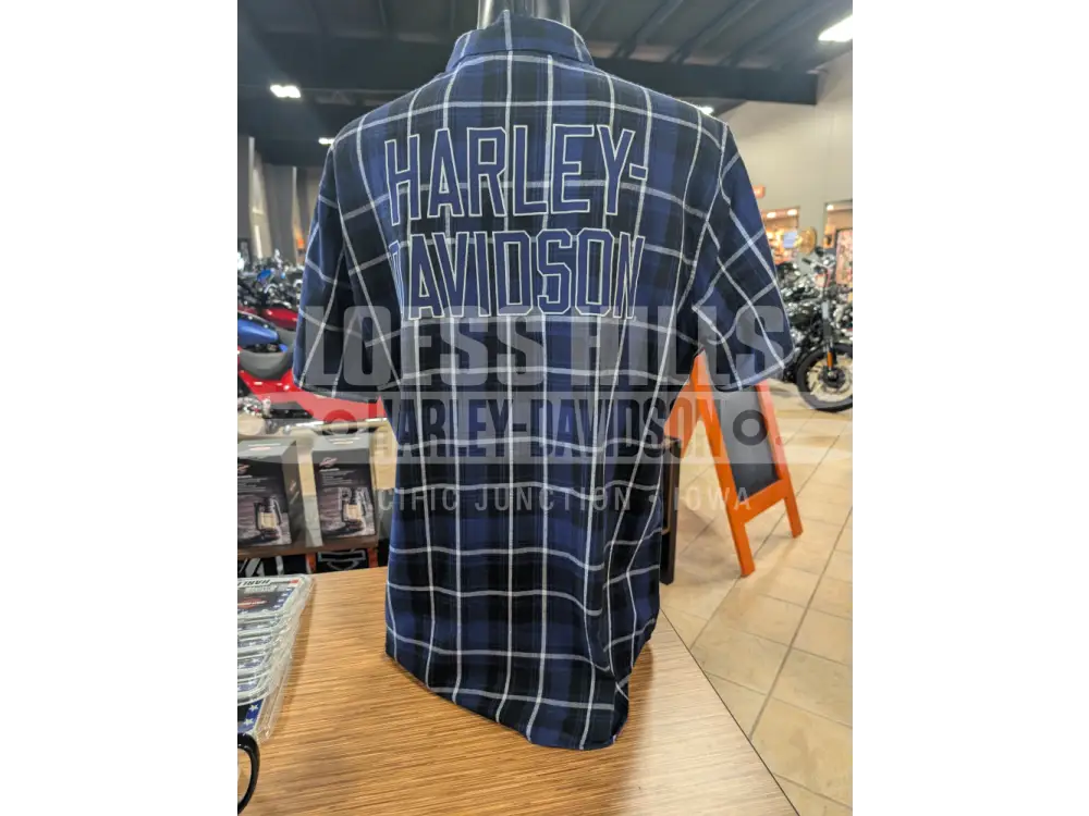 Harley-Davidson Men’s Blue Plaid Short Sleeve Button Up