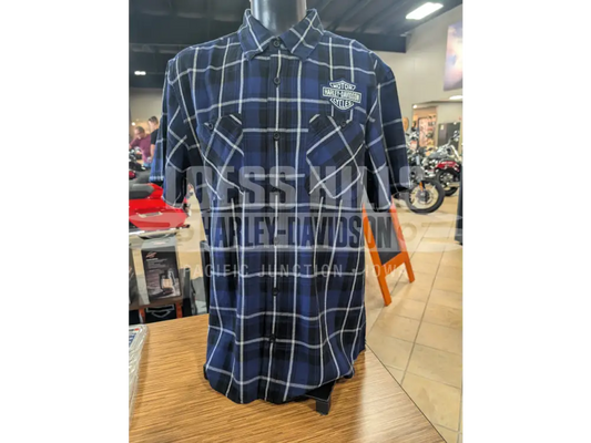 Harley-Davidson Men’s Blue Plaid Short Sleeve Button Up