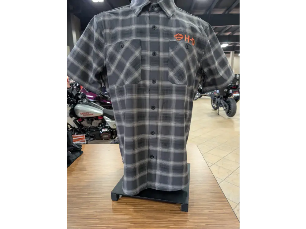 Harley-Davidson Men’s Grey Plaid Button-Up T-shirt