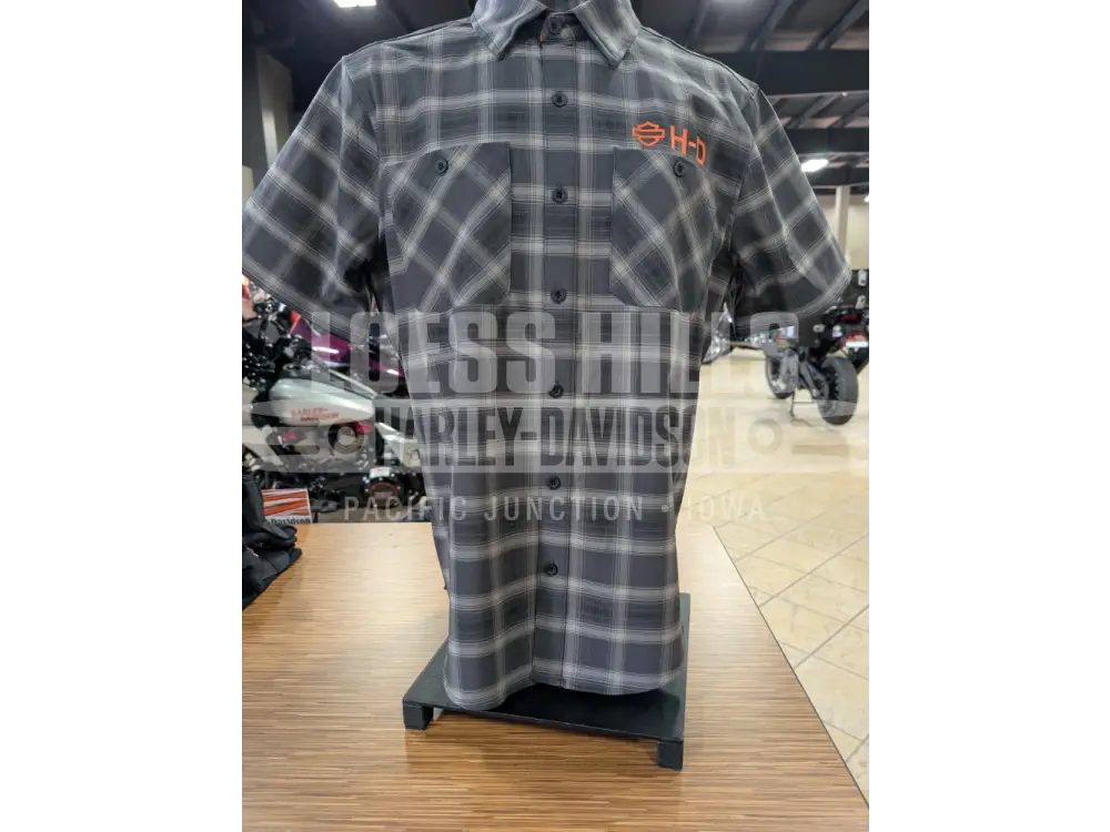 Harley-Davidson Men’s Grey Plaid Button-Up T-shirt