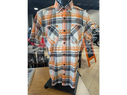 Harley-Davidson Men’s Orange/Grey/White Plaid HD Tech