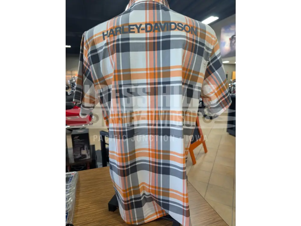 Harley-Davidson Men’s Orange/Grey/White Plaid HD Tech