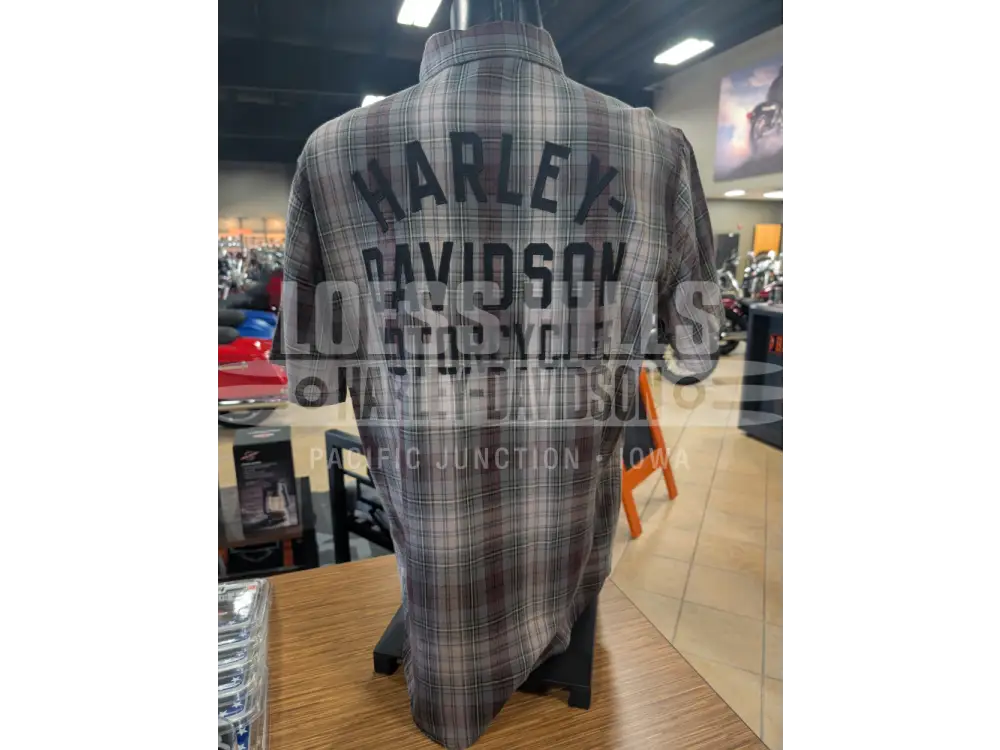Harley-Davidson Men’s Racer Font Brown Plaid Short Sleeve