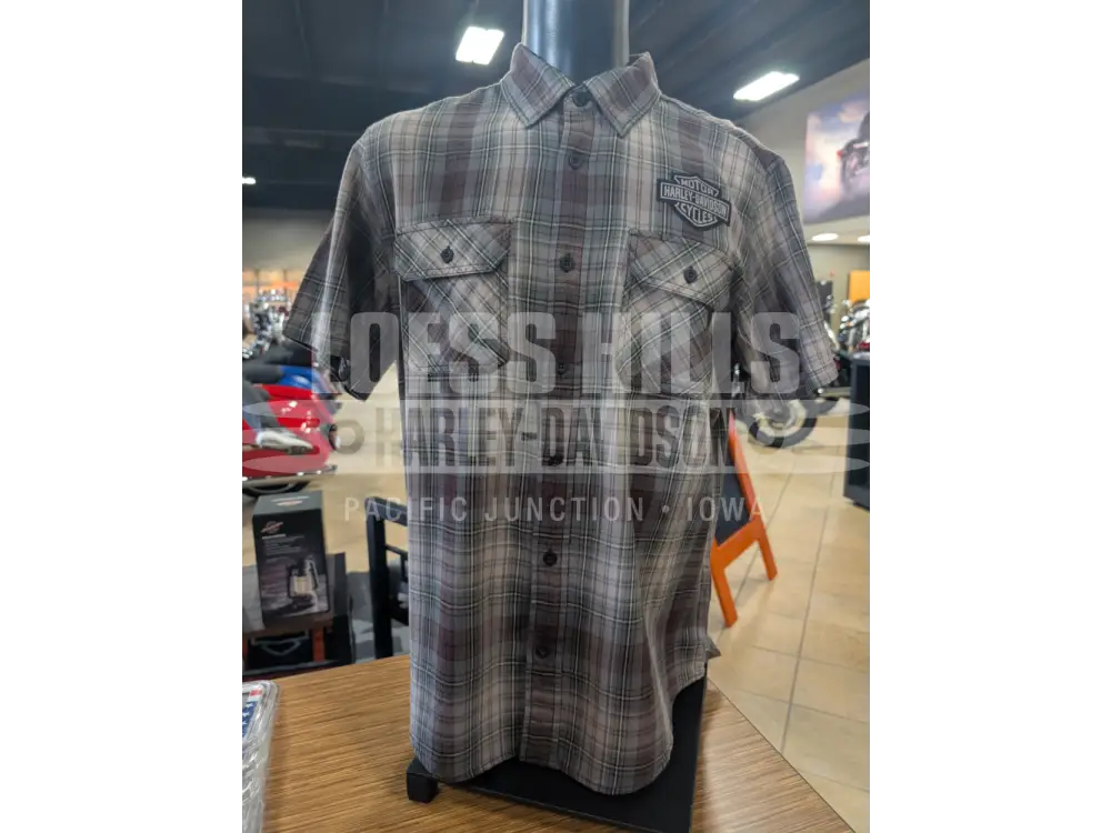 Harley-Davidson Men’s Racer Font Brown Plaid Short Sleeve