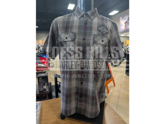 Harley-Davidson Men’s Racer Font Brown Plaid Short Sleeve
