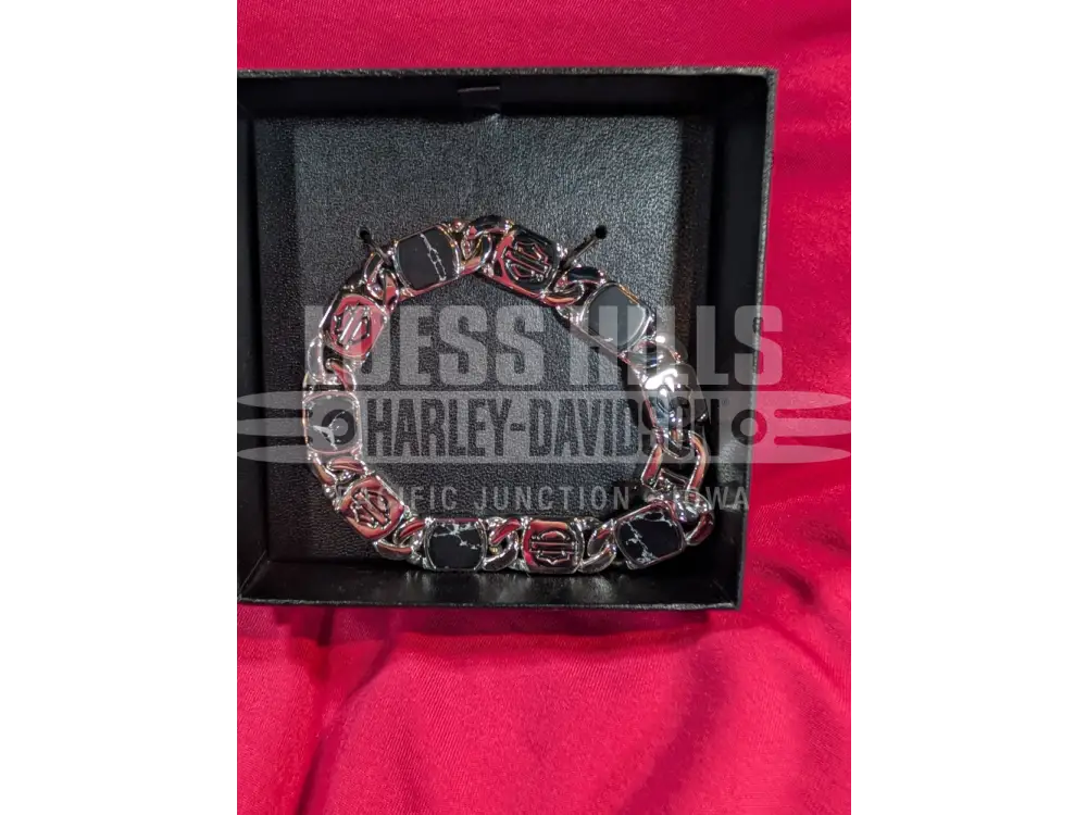 Harley-Davidson Men’s SS Black Howlite Stone Chain Bracelet