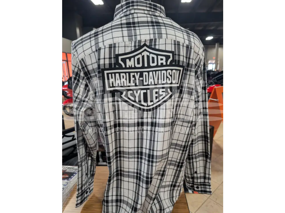 Harley-Davidson Men’s White and Black Long Sleeve Flannel