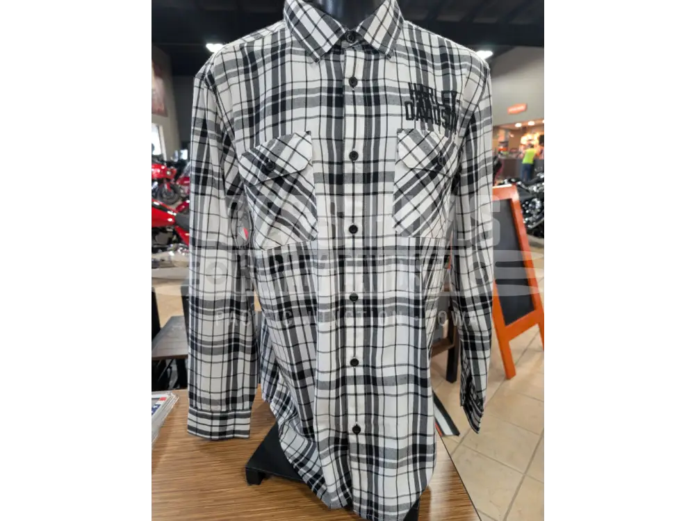 Harley-Davidson Men’s White and Black Long Sleeve Flannel