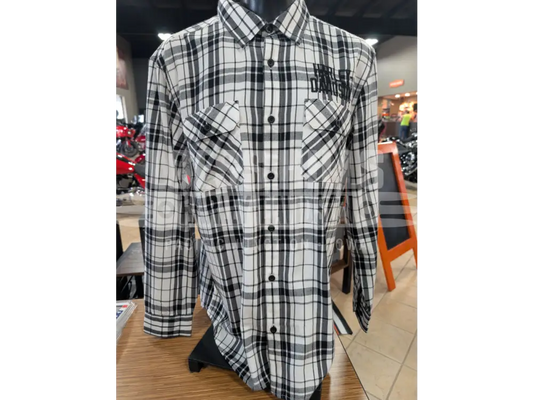 Harley-Davidson Men’s White and Black Long Sleeve Flannel