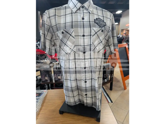 Harley-Davidson Men’s White/Black/Grey Plaid Button-Up