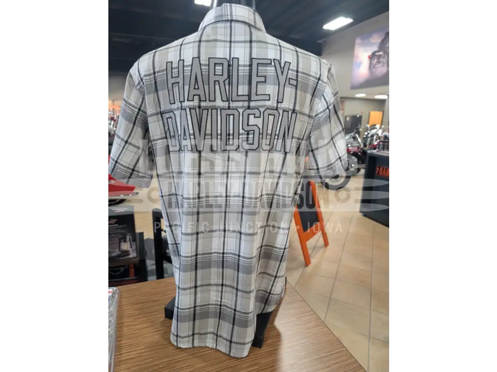 Harley-Davidson Men’s White/Black/Grey Plaid Button-Up